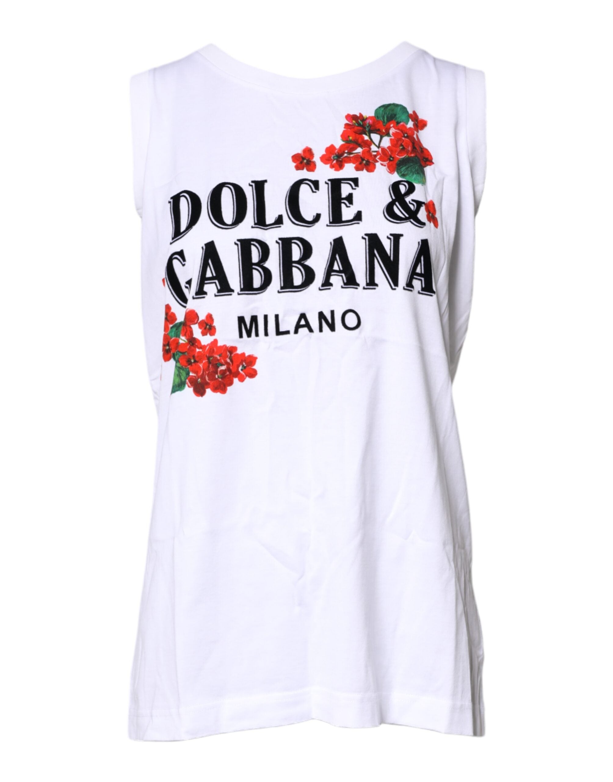 Dolce &amp; Gabbana White Floral Printed Cotton Sleeveless T-shirt