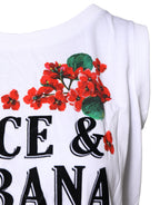 Dolce &amp; Gabbana White Floral Printed Cotton Sleeveless T-shirt