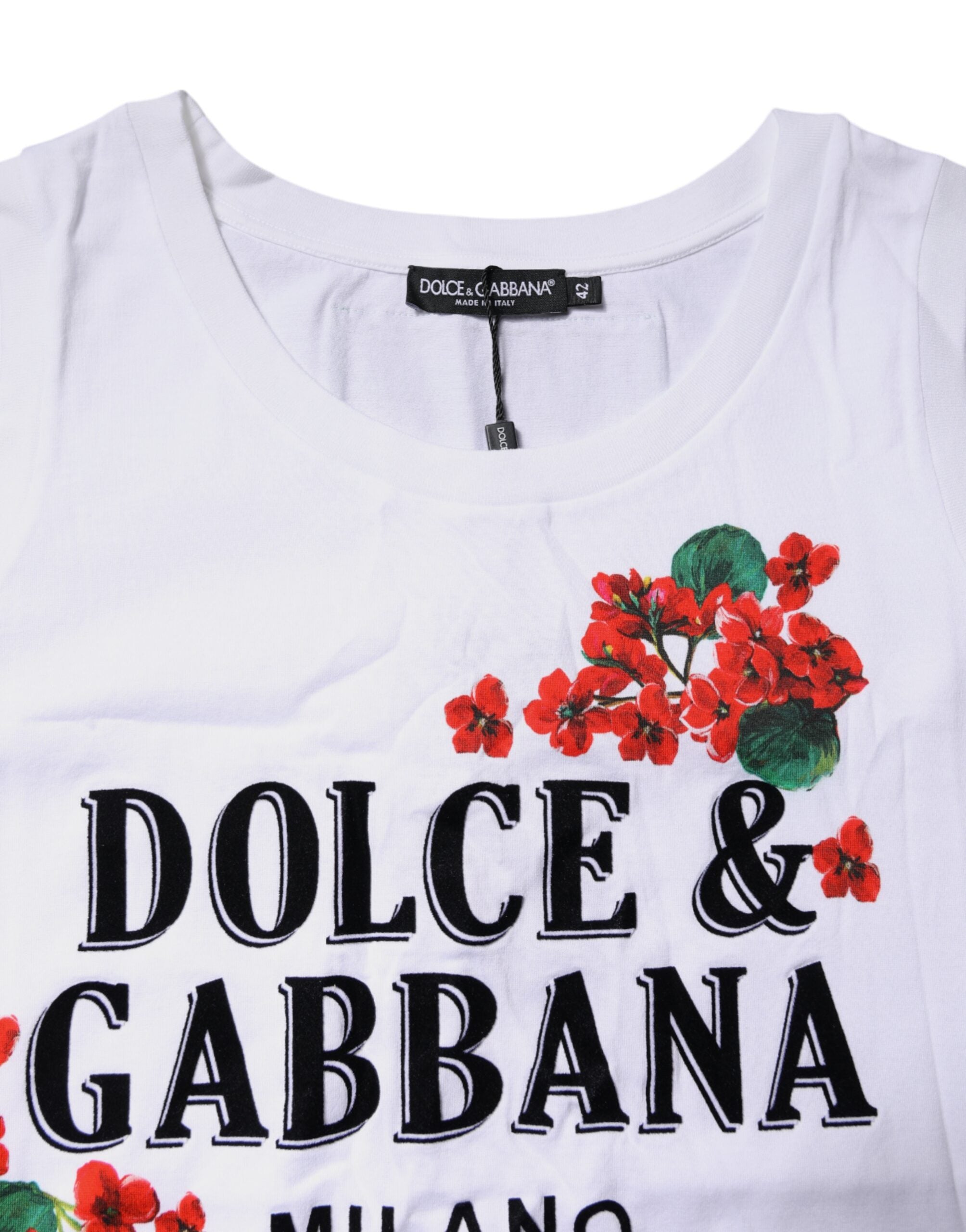 Dolce &amp; Gabbana White Floral Printed Cotton Sleeveless T-shirt