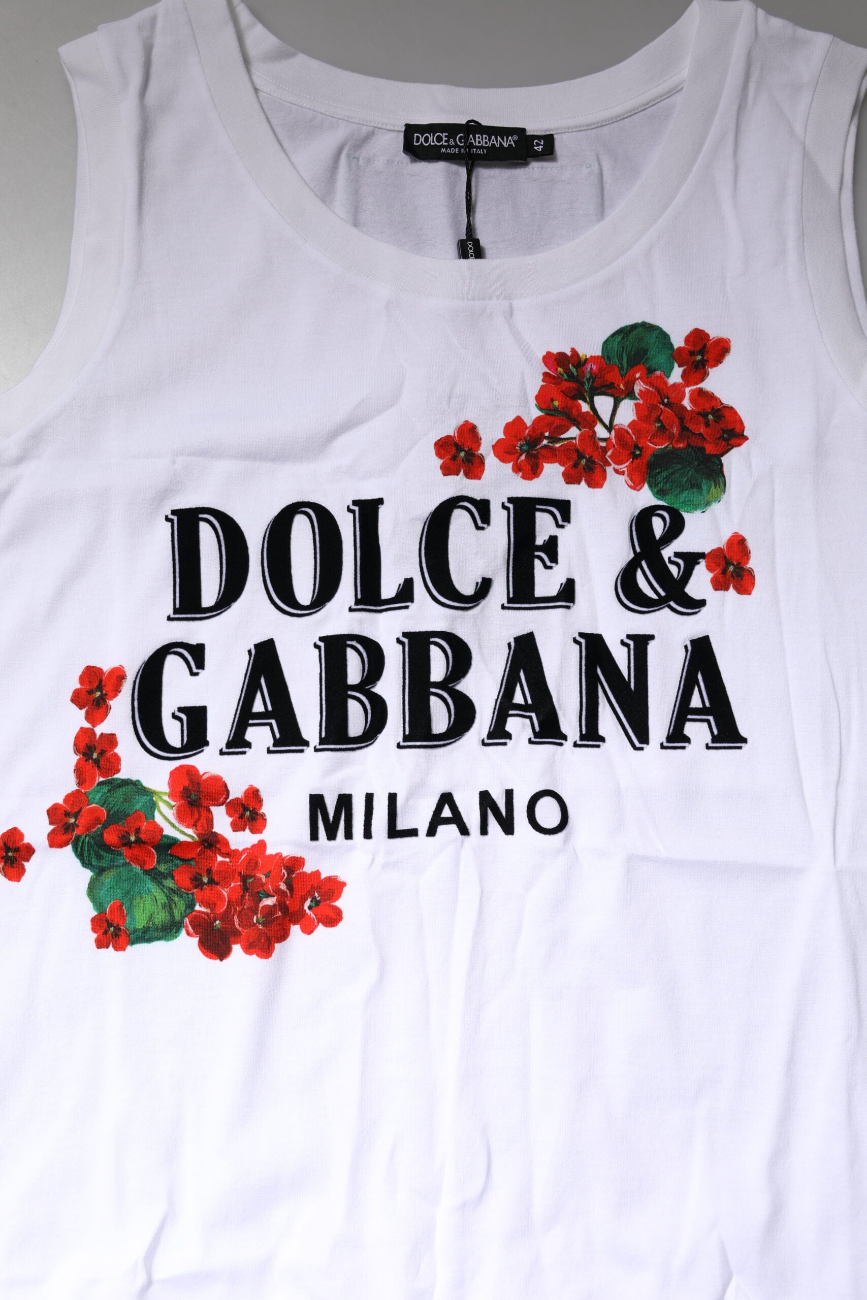 Dolce &amp; Gabbana White Floral Printed Cotton Sleeveless T-shirt