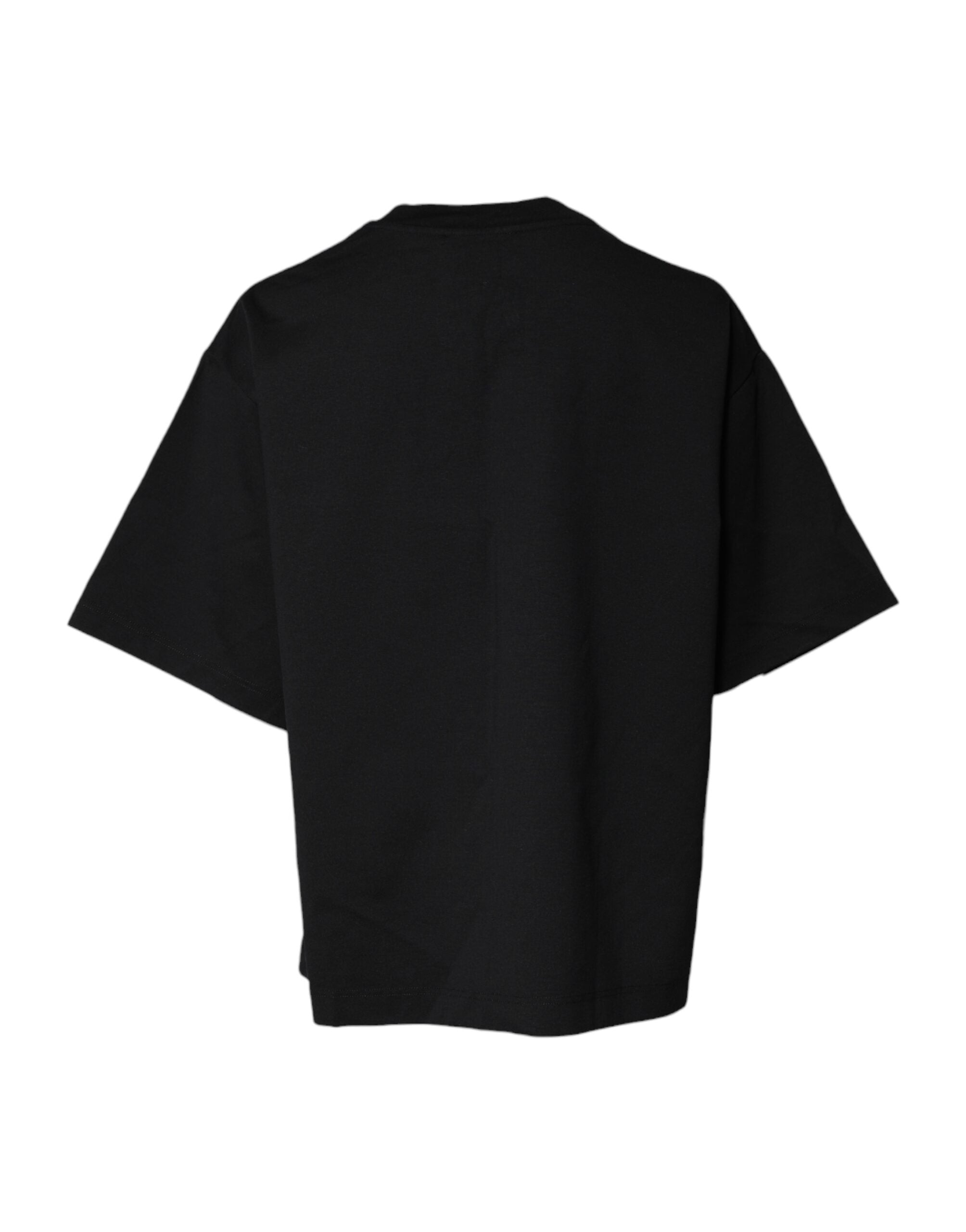 Dolce &amp; Gabbana Black Printed Cotton Crew Neck Tee T-shirt