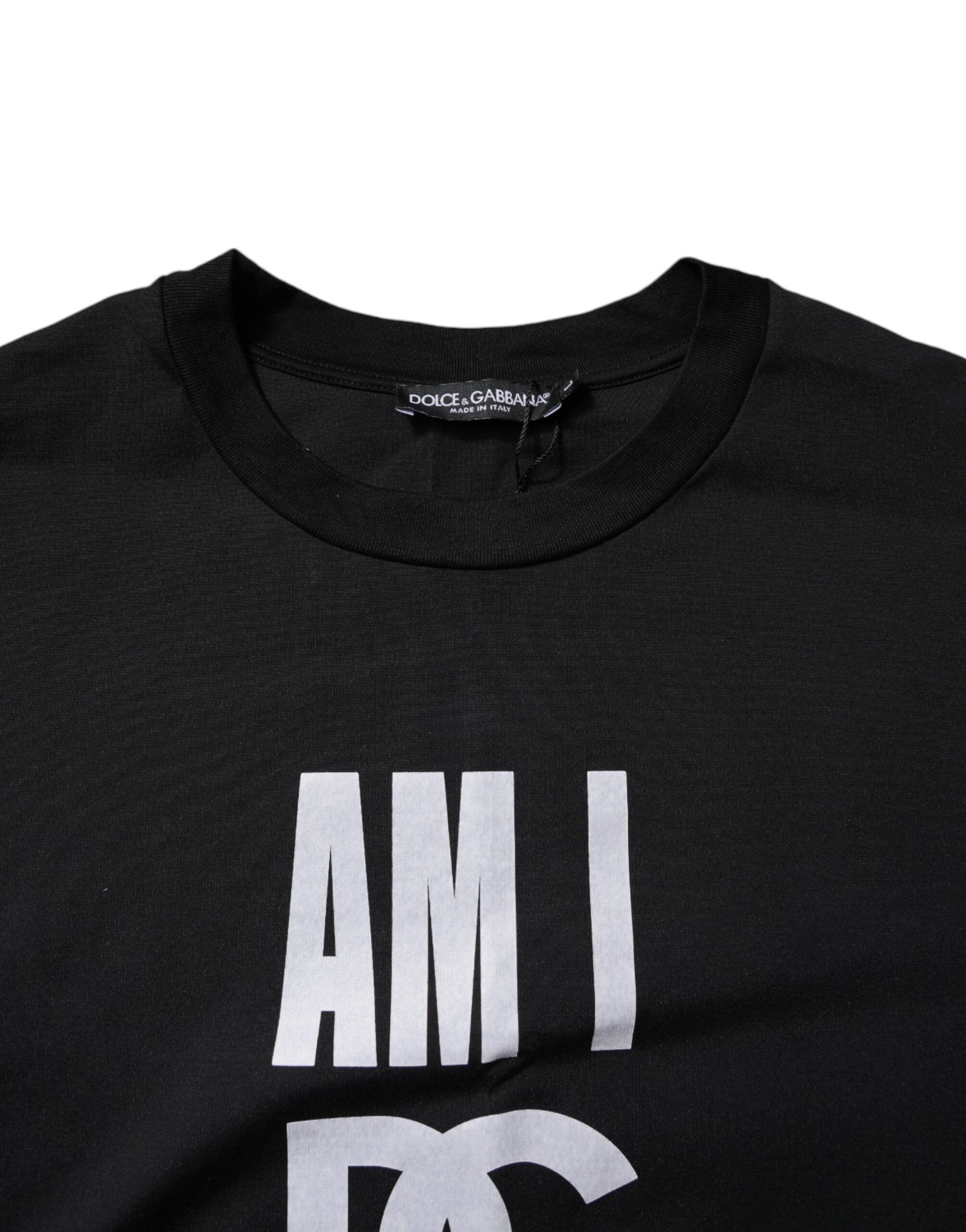 Dolce &amp; Gabbana Black Printed Cotton Crew Neck Tee T-shirt