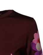 Dolce &amp; Gabbana Maroon Floral Silk Crew Neck Blouse Top