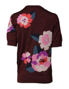 Dolce &amp; Gabbana Maroon Floral Silk Crew Neck Blouse Top
