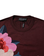 Dolce &amp; Gabbana Maroon Floral Silk Crew Neck Blouse Top