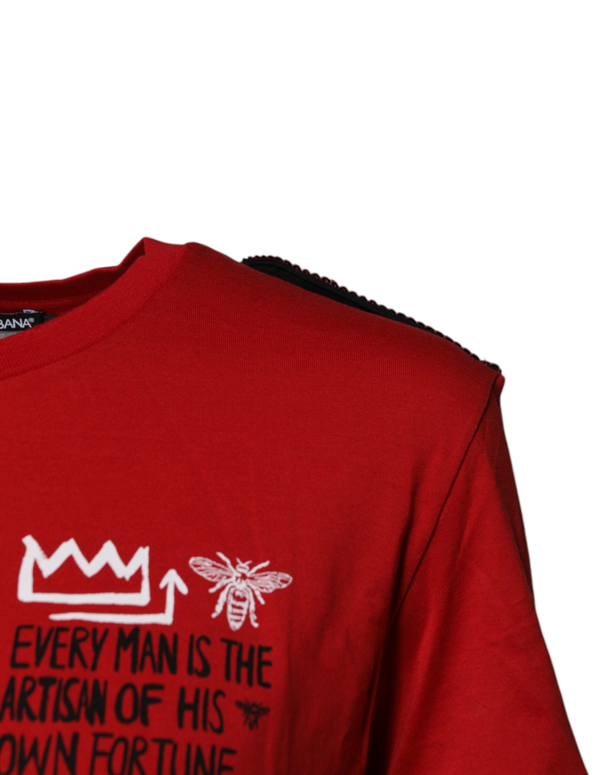 Dolce &amp; Gabbana Red Cotton Graphic Print Crew Neck T-shirt