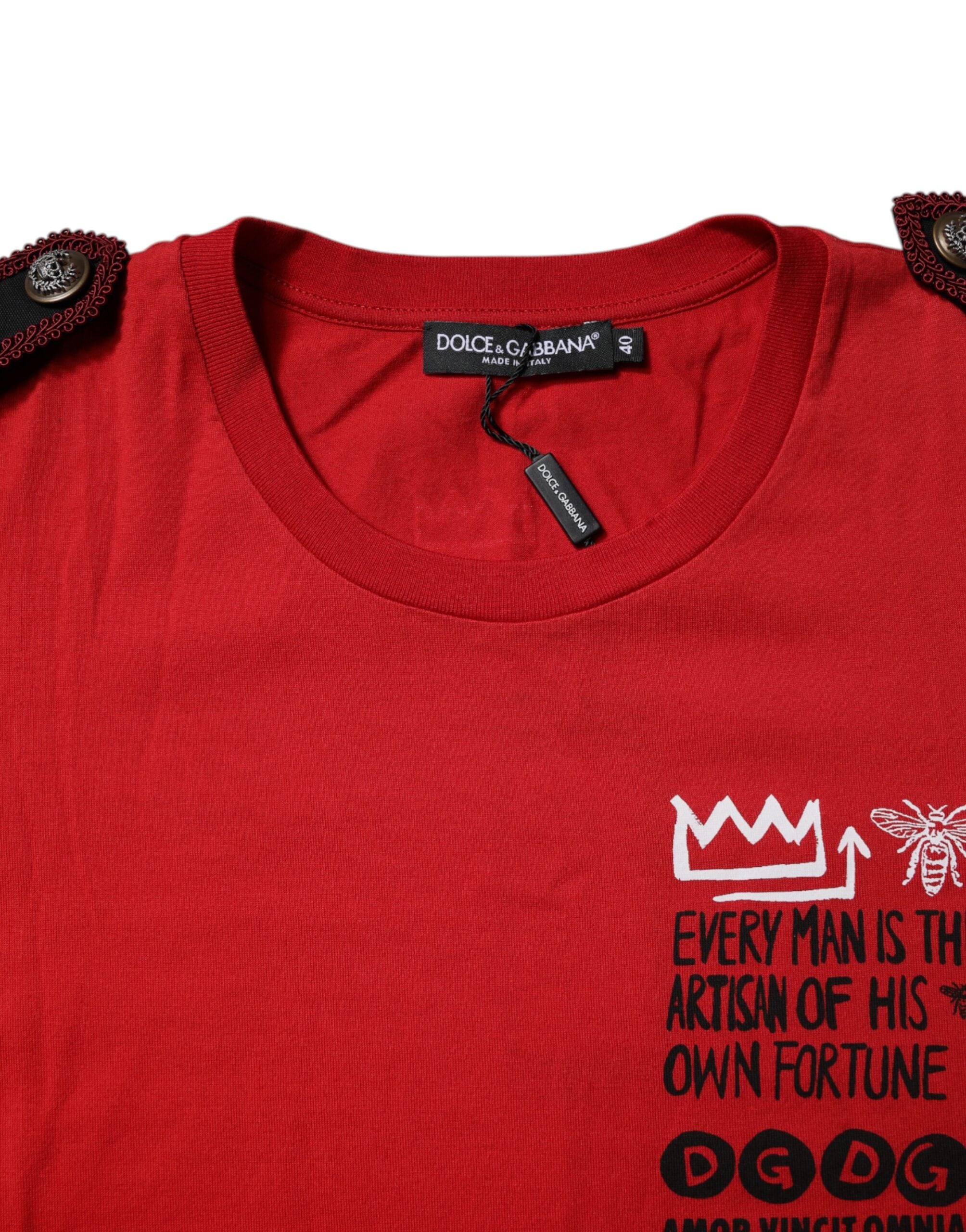 Dolce &amp; Gabbana Red Cotton Graphic Print Crew Neck T-shirt
