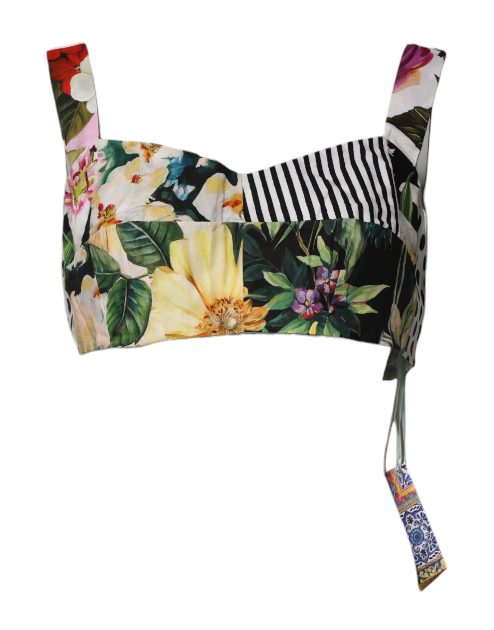 Dolce &amp; Gabbana Multicolor Sweetheart Neck Patchwork Crop Top