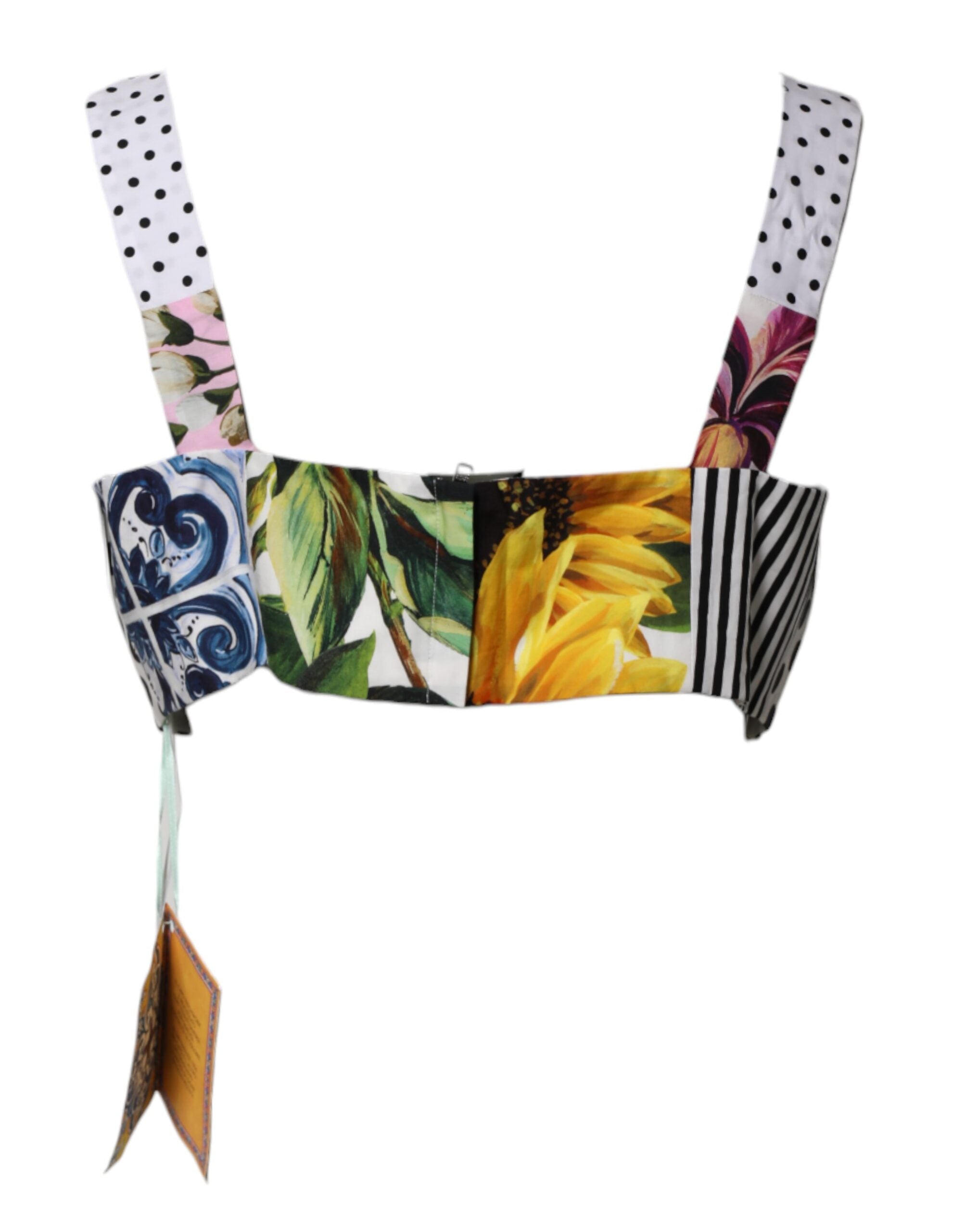 Dolce &amp; Gabbana Multicolor Sweetheart Neck Patchwork Crop Top