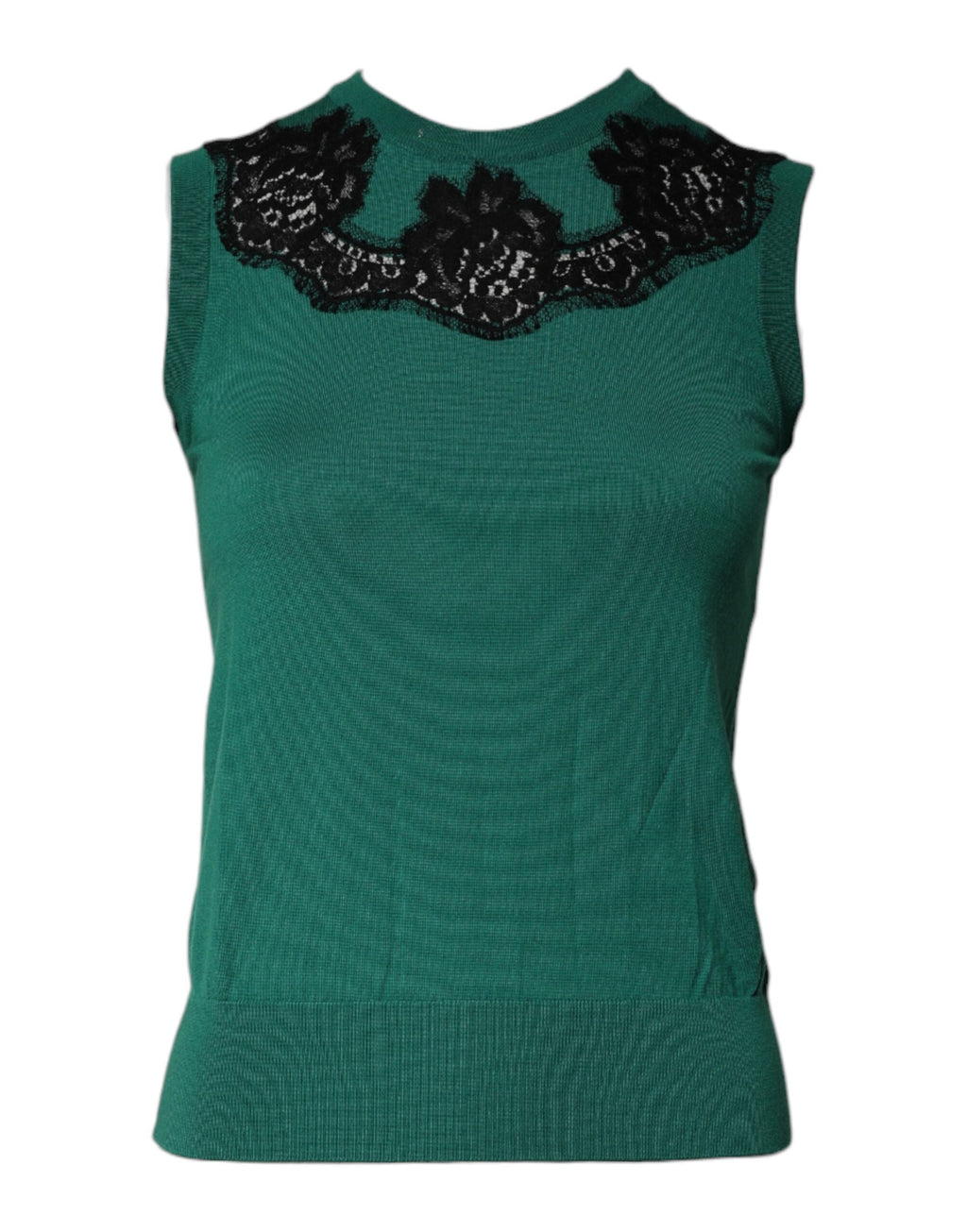 Dolce &amp; Gabbana Green Wool Lace Detail Sleeveless Tank Top