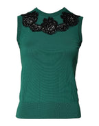 Dolce &amp; Gabbana Green Wool Lace Detail Sleeveless Tank Top