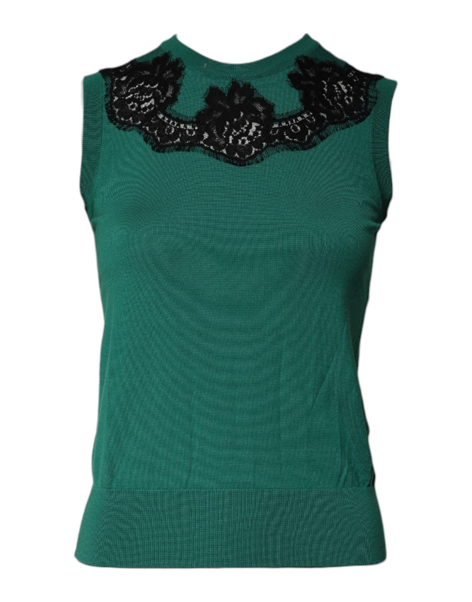 Dolce &amp; Gabbana Green Wool Lace Detail Sleeveless Tank Top