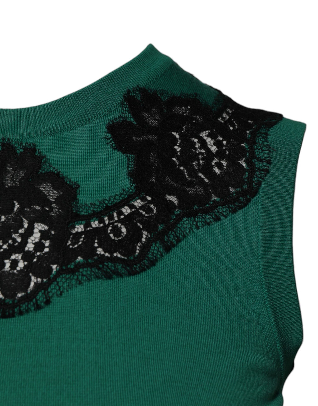 Dolce &amp; Gabbana Green Wool Lace Detail Sleeveless Tank Top