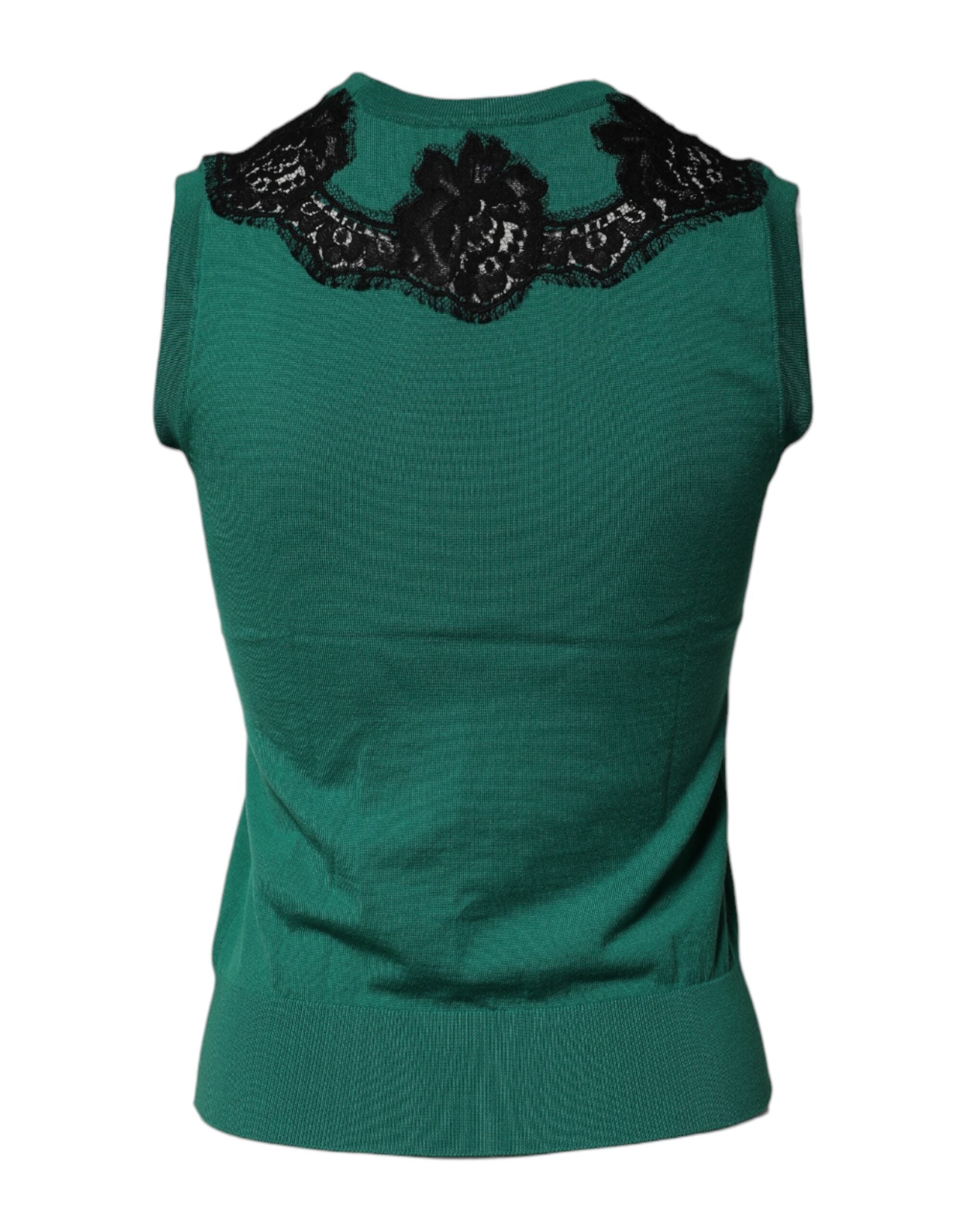 Dolce &amp; Gabbana Green Wool Lace Detail Sleeveless Tank Top