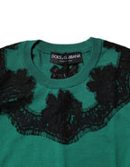Dolce &amp; Gabbana Green Wool Lace Detail Sleeveless Tank Top
