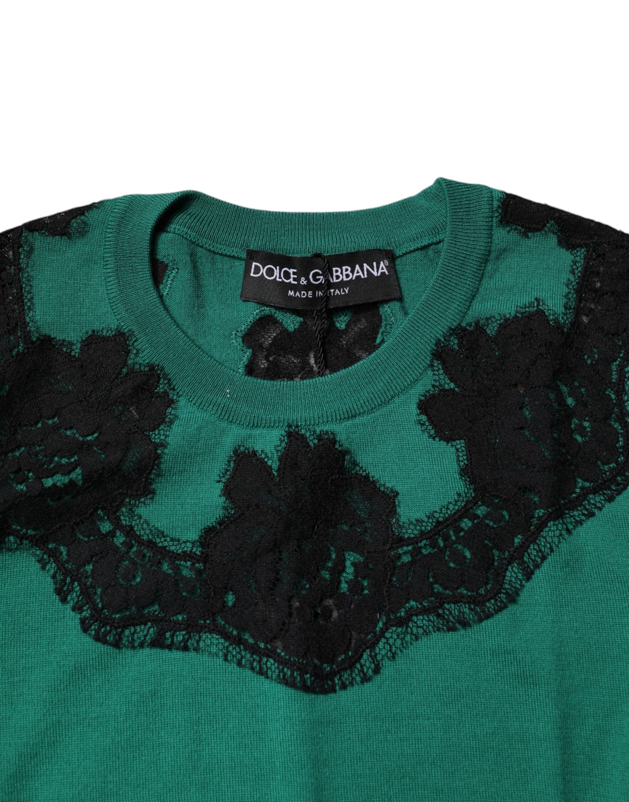 Dolce &amp; Gabbana Green Wool Lace Detail Sleeveless Tank Top