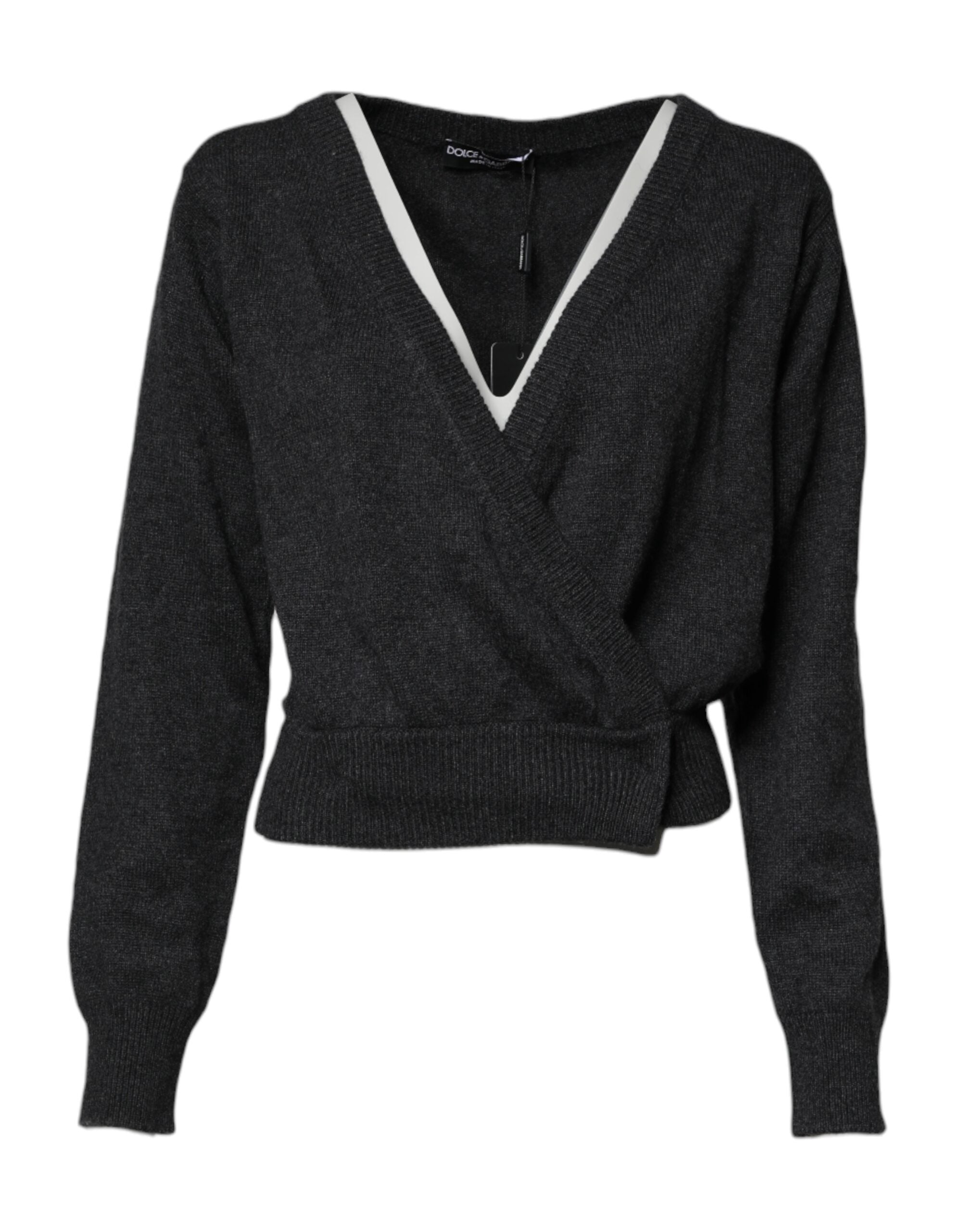 Dolce &amp; Gabbana Gray Cashmere Deep V-neck Pullover Sweater