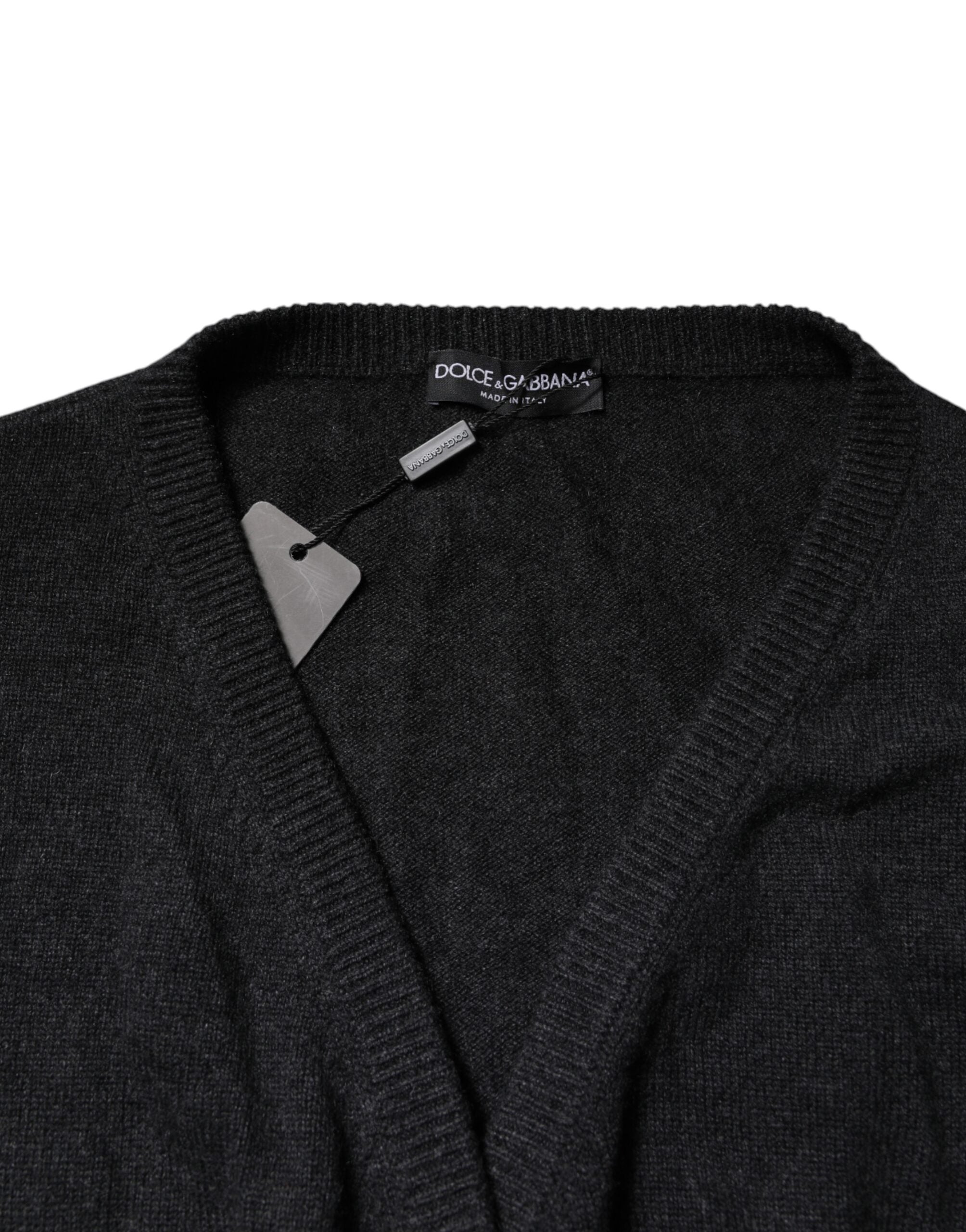Dolce &amp; Gabbana Gray Cashmere Deep V-neck Pullover Sweater