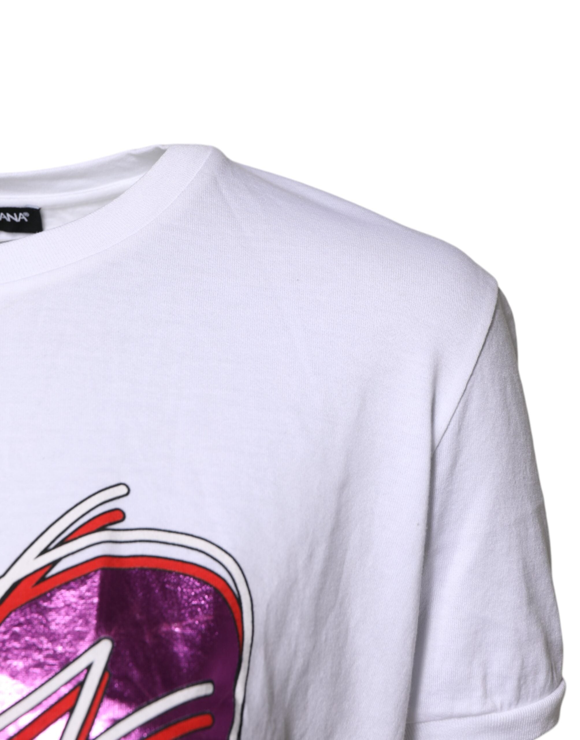 Dolce &amp; Gabbana White Printed Cotton Round Neck Top T-shirt