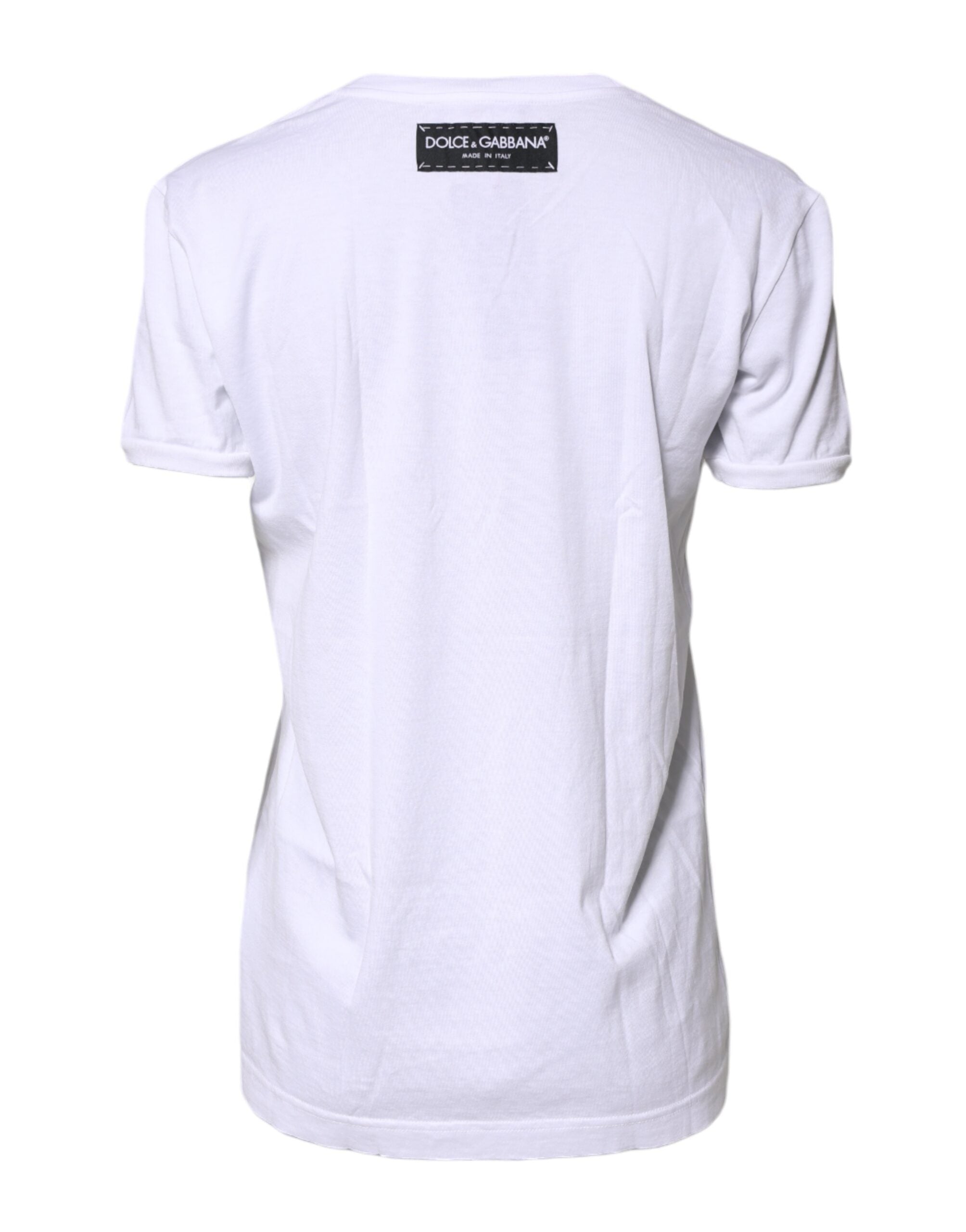 Dolce &amp; Gabbana White Printed Cotton Round Neck Top T-shirt