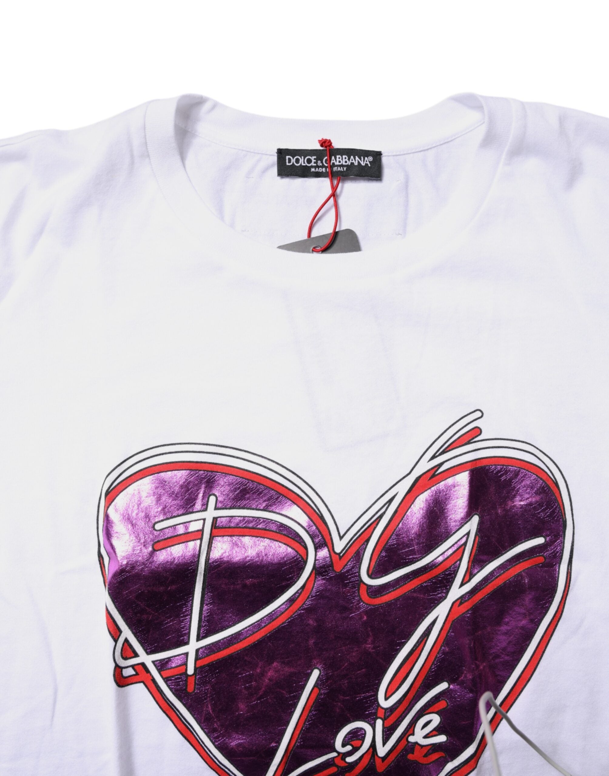 Dolce &amp; Gabbana White Printed Cotton Round Neck Top T-shirt