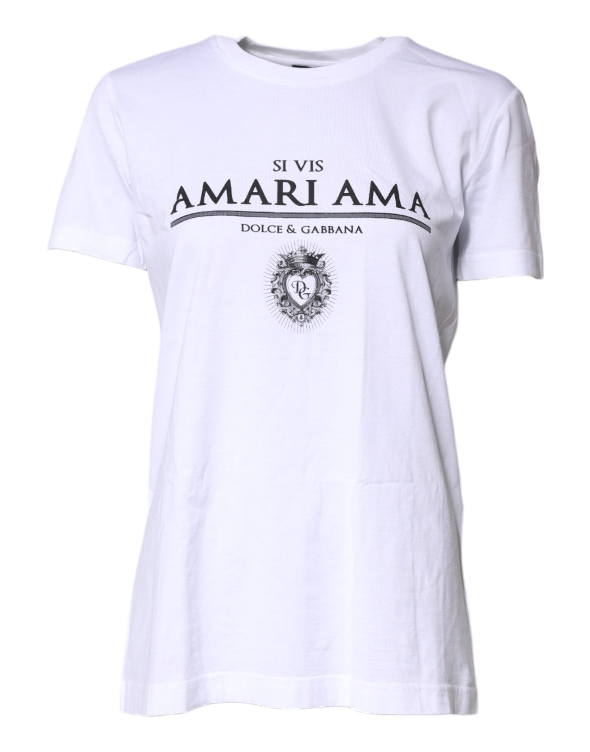 Dolce &amp; Gabbana White Cotton Printed Round Neck Top T-shirt