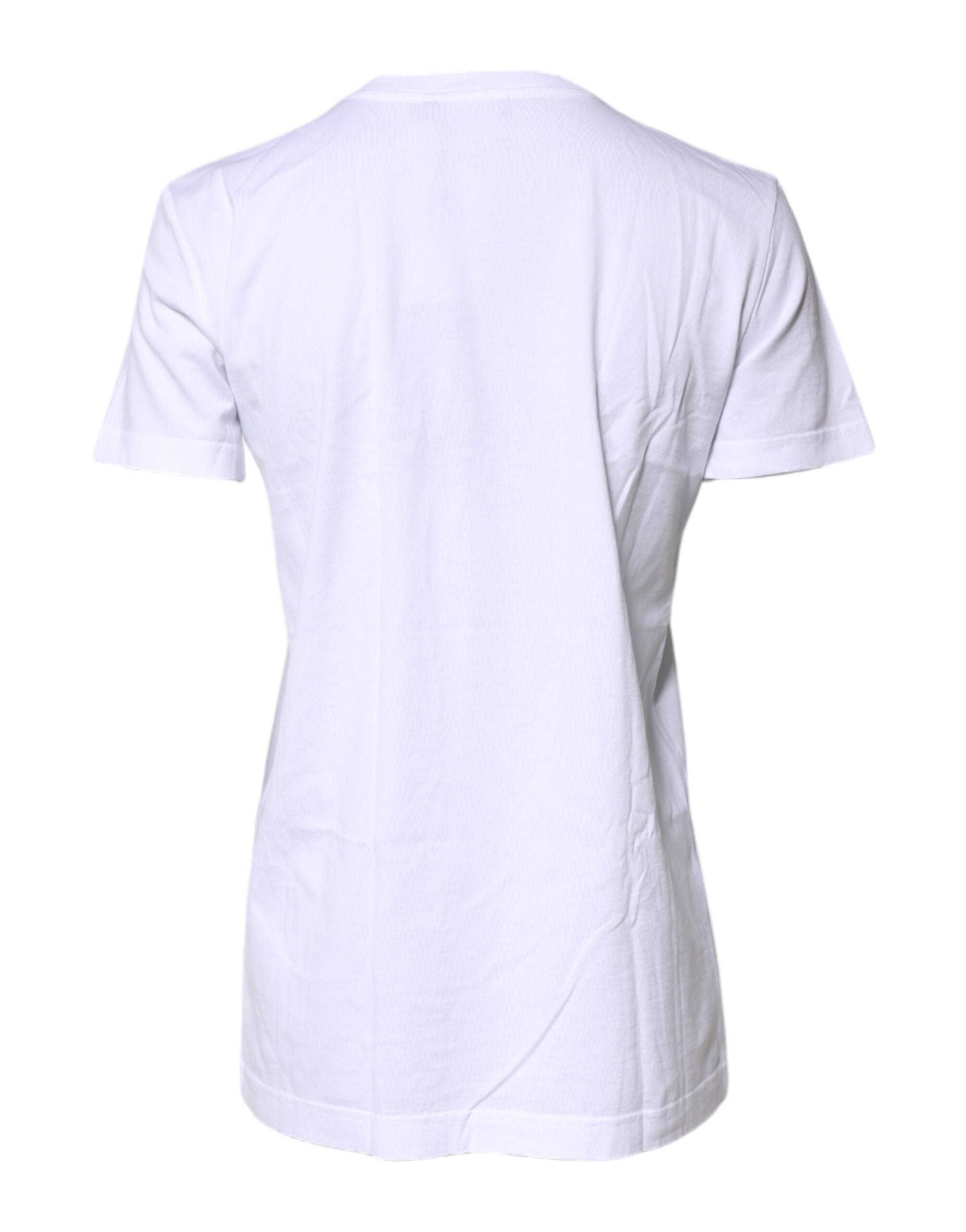 Dolce &amp; Gabbana White Cotton Printed Round Neck Top T-shirt
