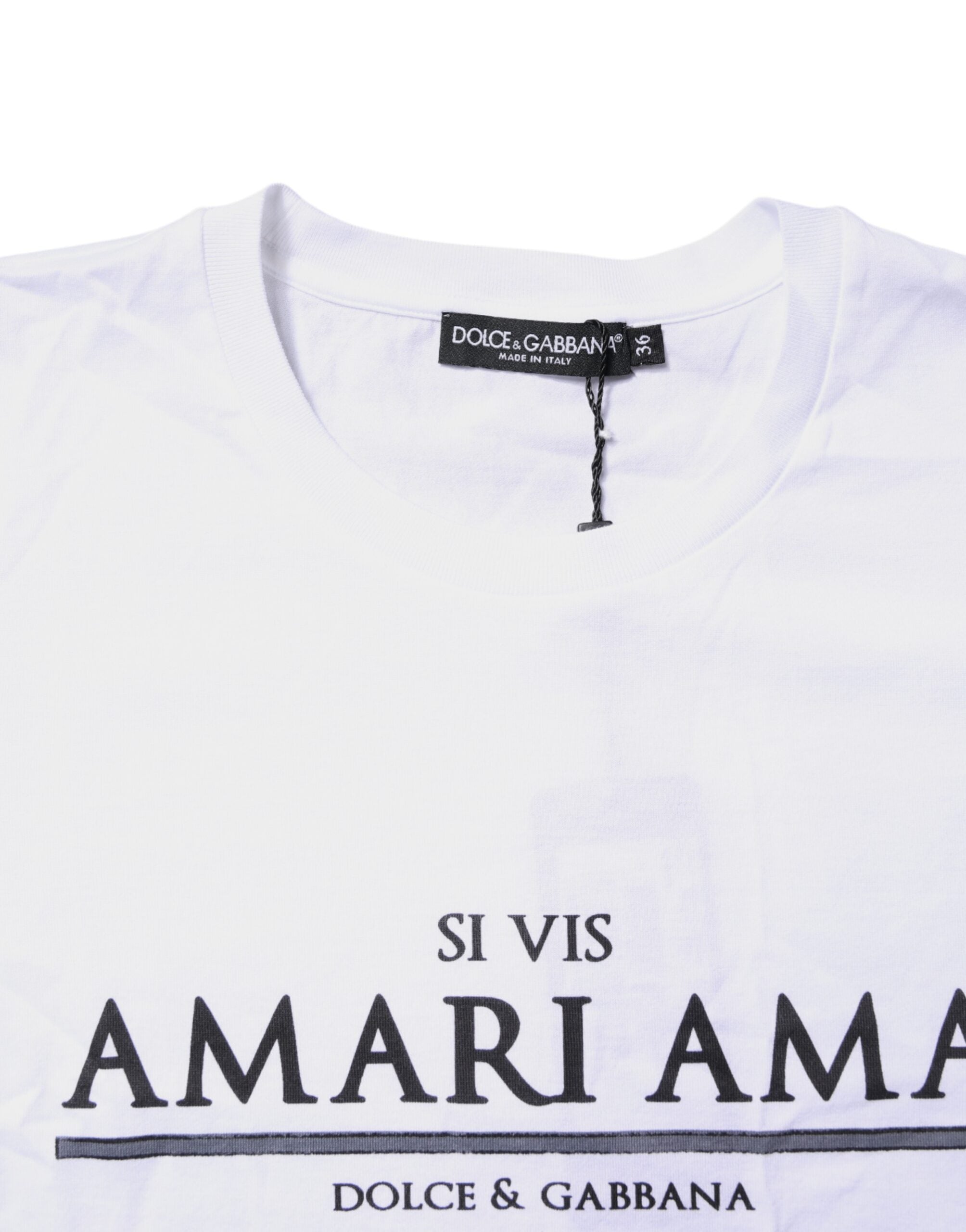 Dolce &amp; Gabbana White Cotton Printed Round Neck Top T-shirt