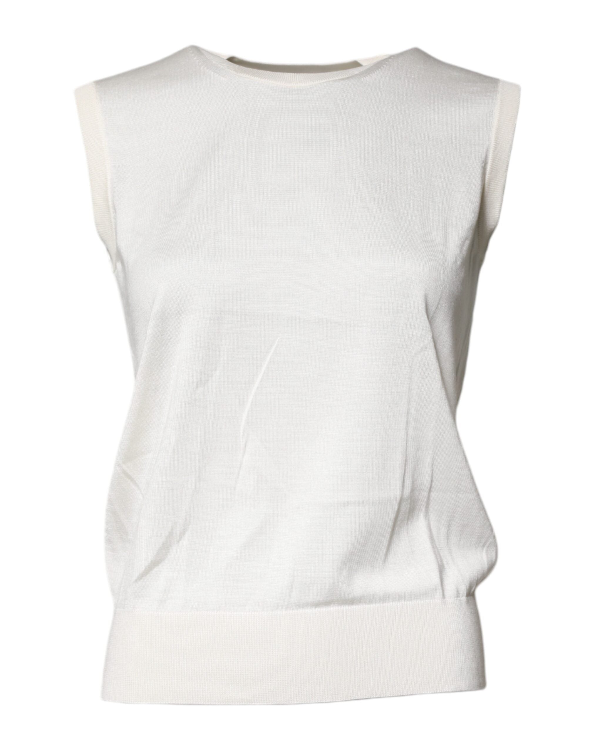 Dolce &amp; Gabbana Cream Sleeveless Silk Round Neck Tank Top