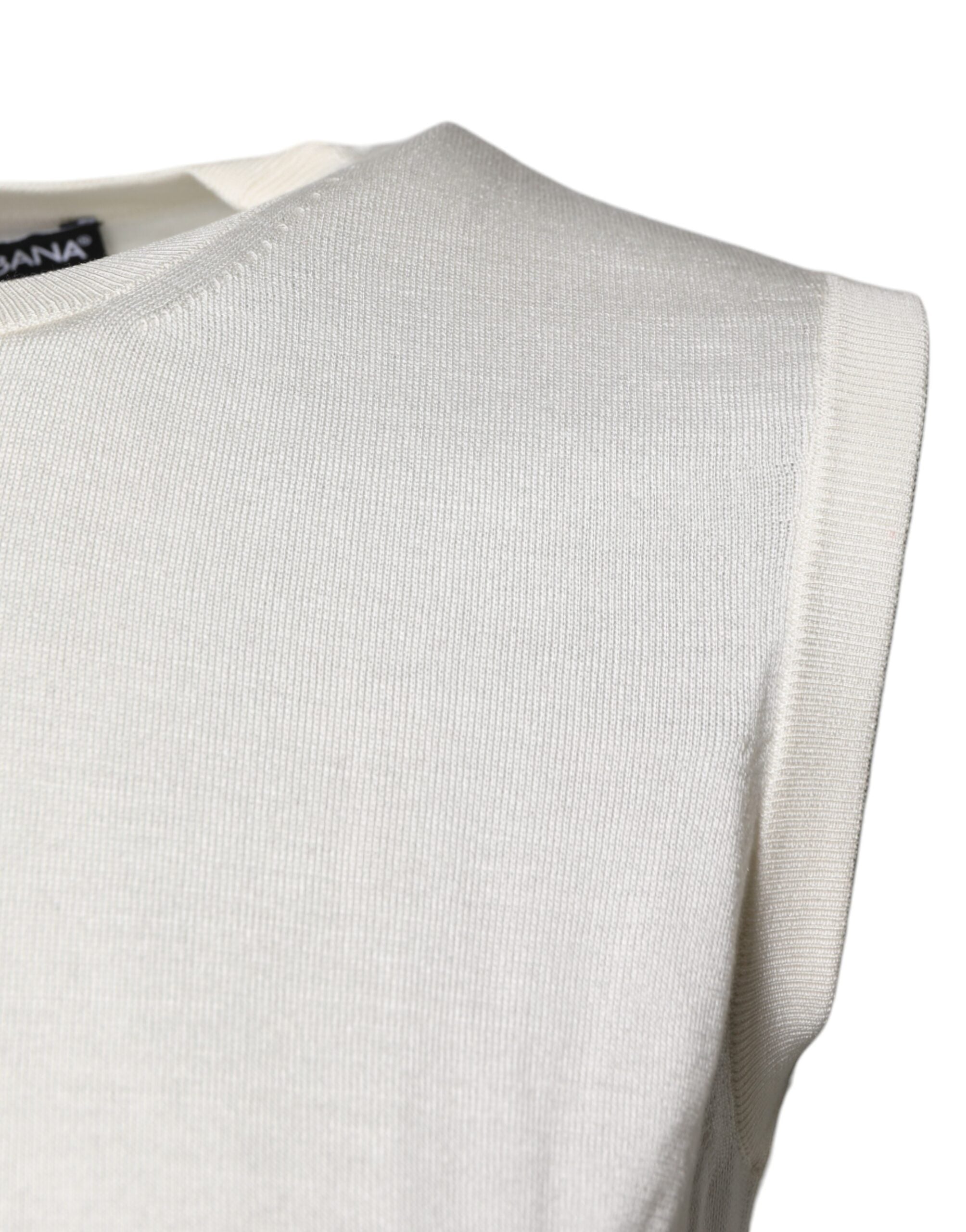 Dolce &amp; Gabbana Cream Sleeveless Silk Round Neck Tank Top