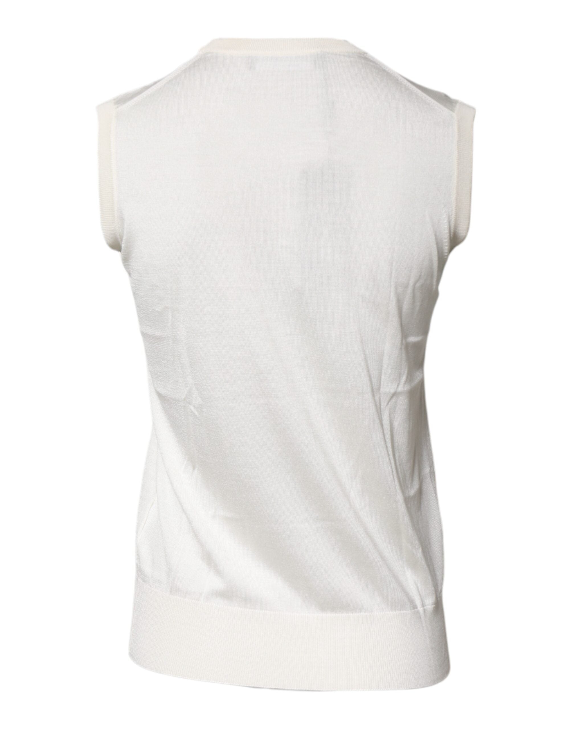Dolce &amp; Gabbana Cream Sleeveless Silk Round Neck Tank Top