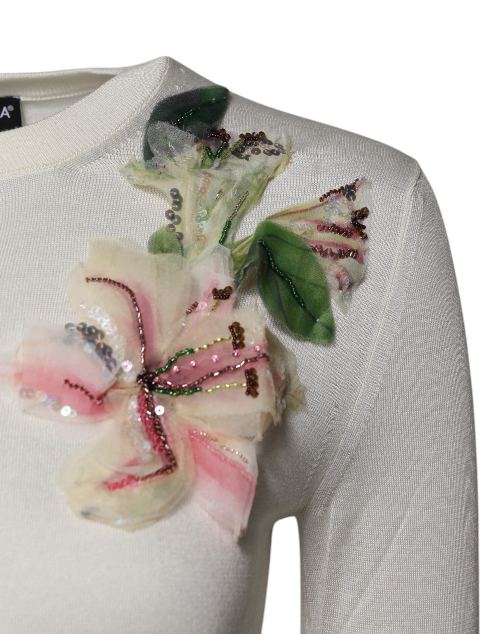 Dolce &amp; Gabbana Cream Floral Silk Embellished Cardigan Sweater