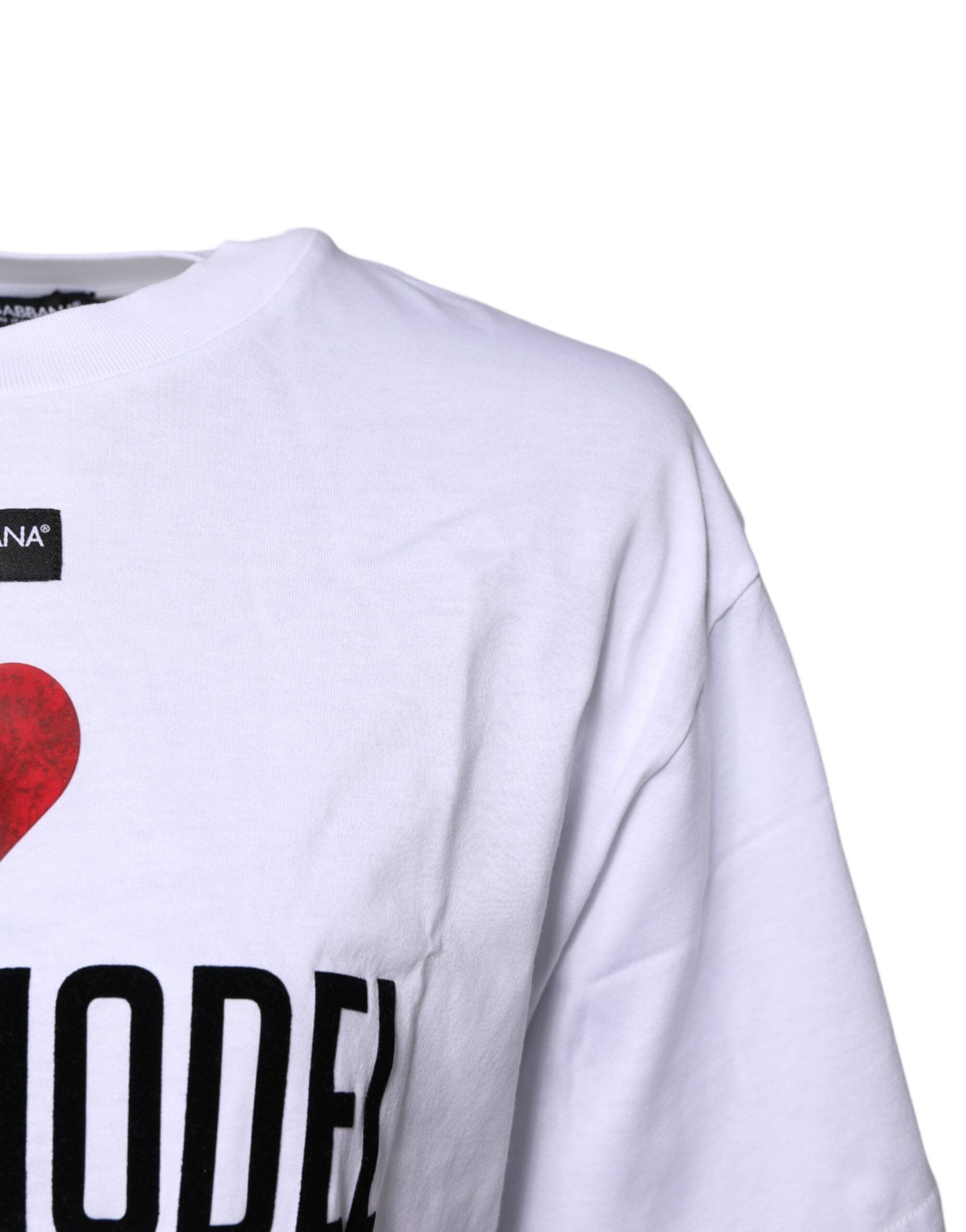 Dolce &amp; Gabbana White Printed Round Neck Top Cotton T-shirt