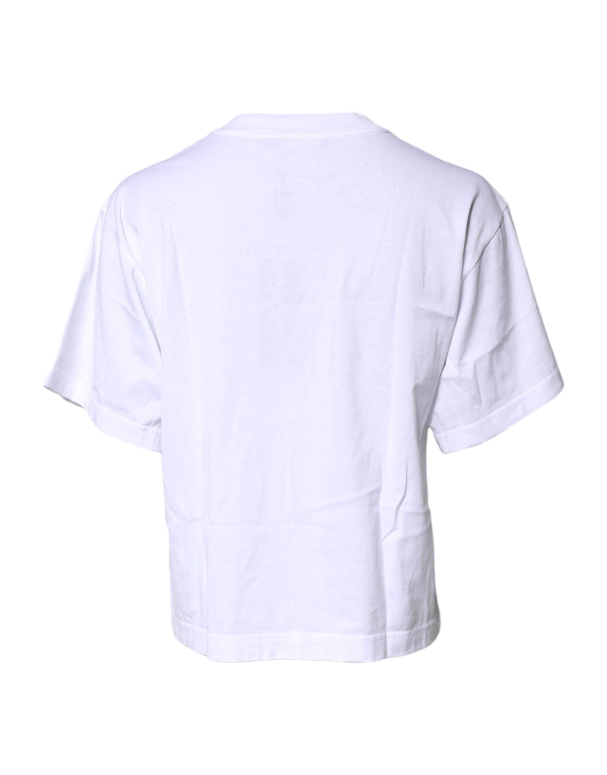 Dolce &amp; Gabbana White Printed Round Neck Top Cotton T-shirt