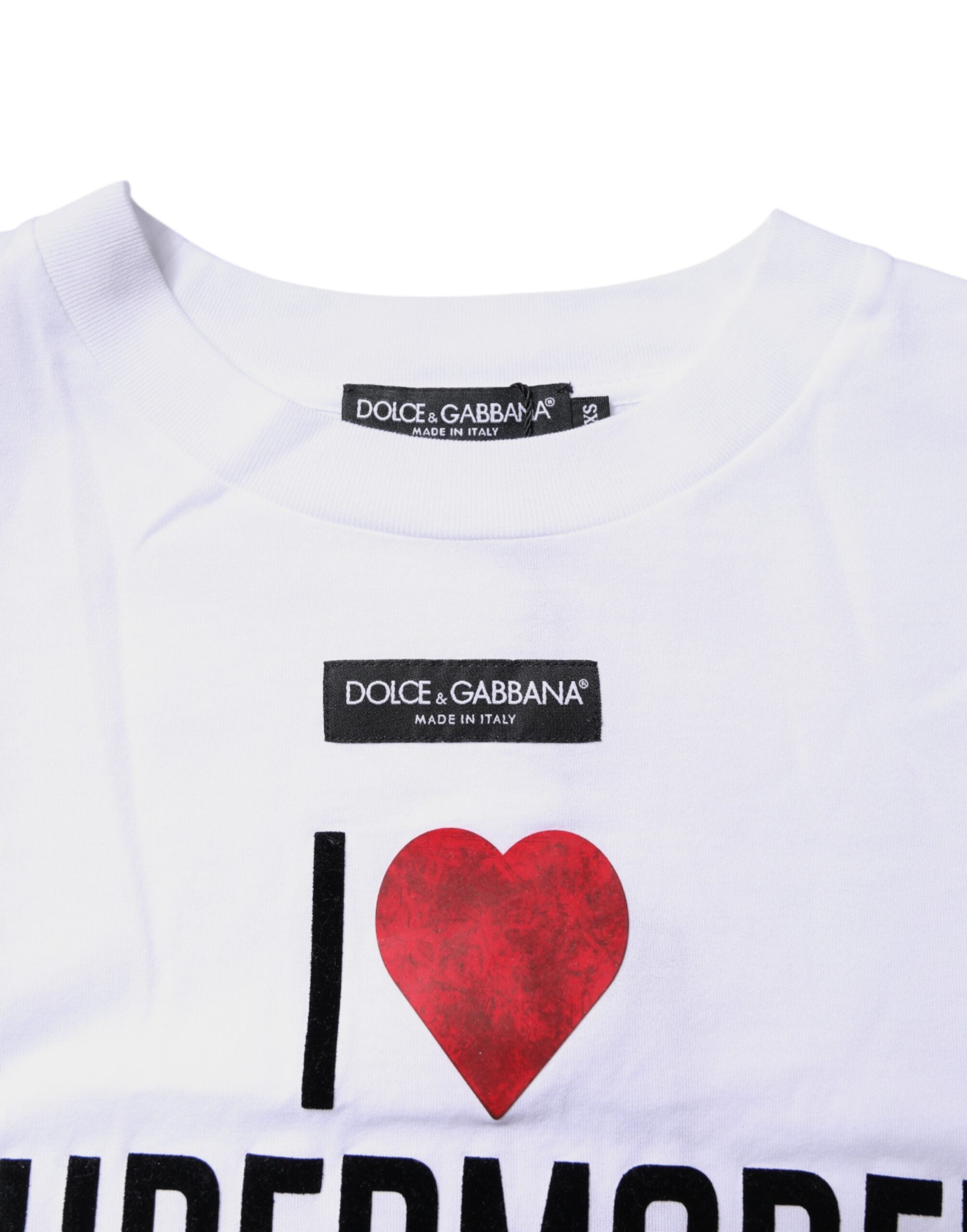 Dolce &amp; Gabbana White Printed Round Neck Top Cotton T-shirt