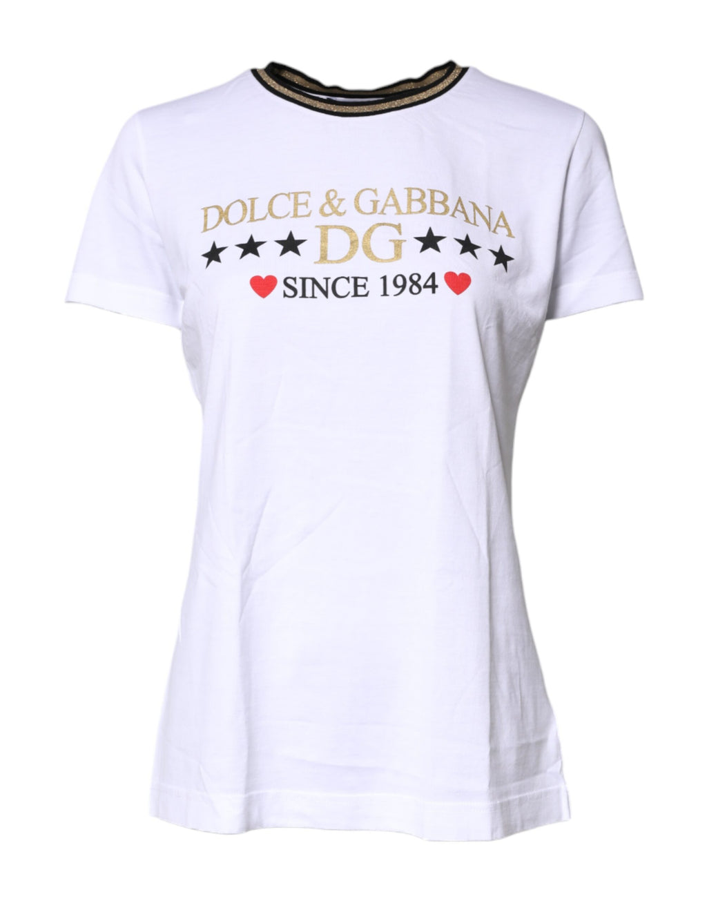 Dolce &amp; Gabbana White Printed Round Neck Top Cotton T-shirt