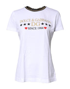 Dolce &amp; Gabbana White Printed Round Neck Top Cotton T-shirt