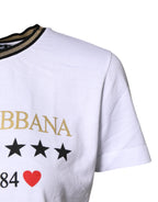 Dolce &amp; Gabbana White Printed Round Neck Top Cotton T-shirt