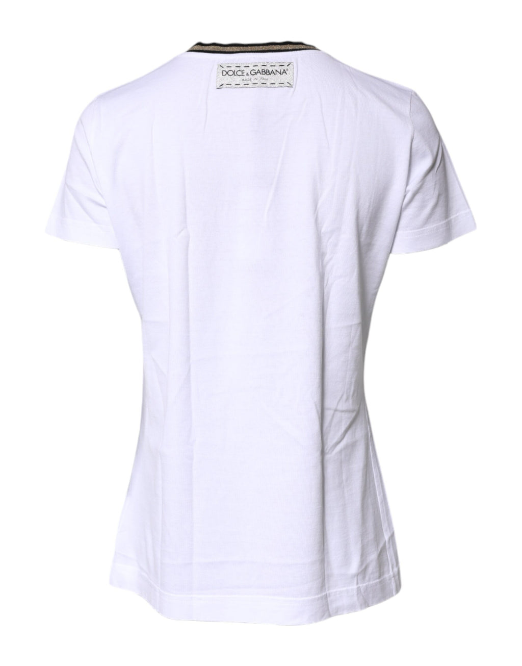 Dolce &amp; Gabbana White Printed Round Neck Top Cotton T-shirt