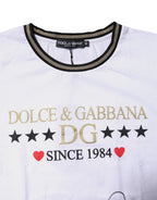 Dolce &amp; Gabbana White Printed Round Neck Top Cotton T-shirt