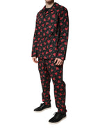 Dolce &amp; Gabbana Black Floral Print Cotton Men Pajama Set Sleepwear