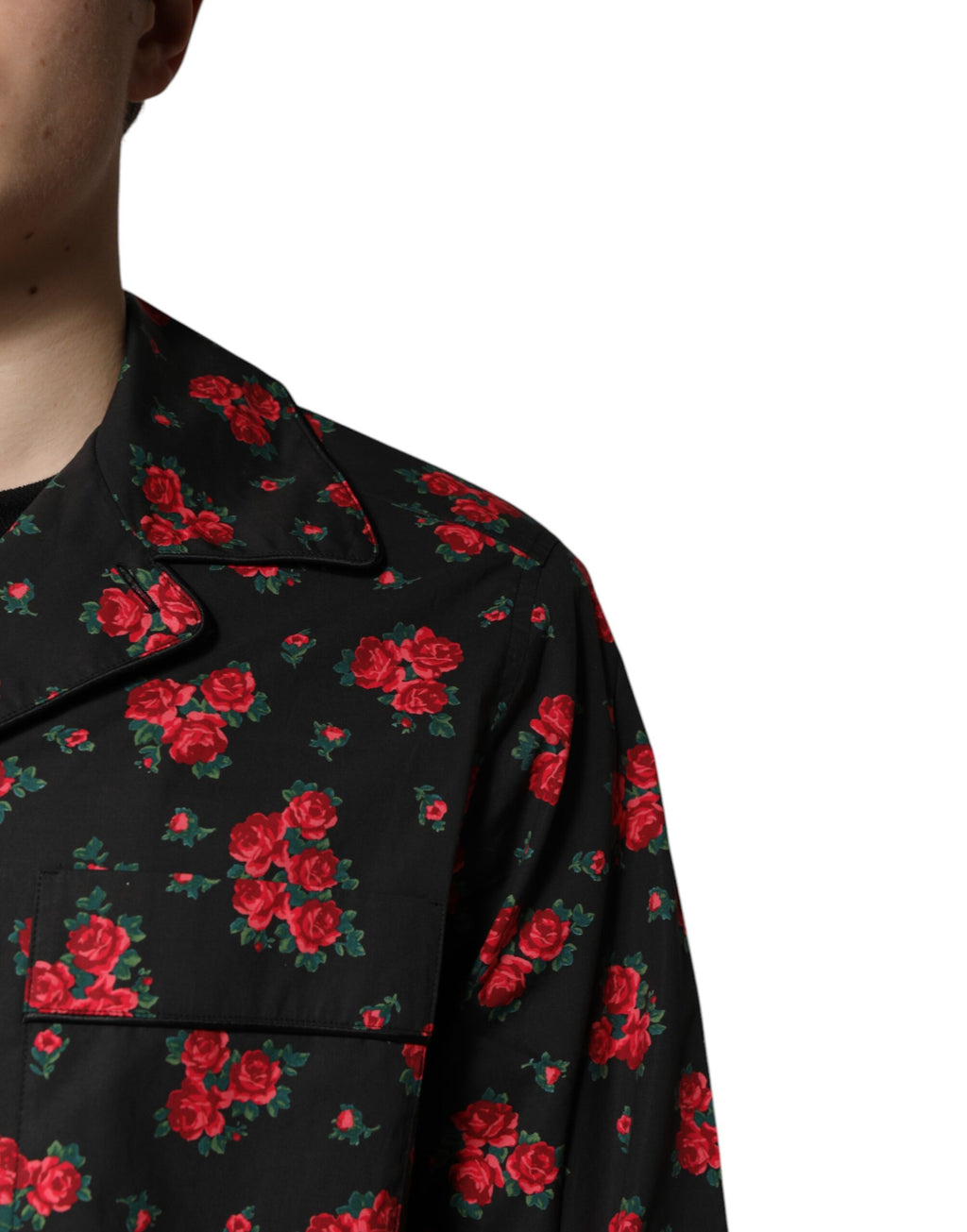 Dolce &amp; Gabbana Black Floral Print Cotton Men Pajama Set Sleepwear