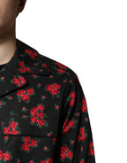 Dolce &amp; Gabbana Black Floral Print Cotton Men Pajama Set Sleepwear