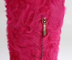 Dolce &amp; Gabbana Pink Lamb Fur Leather Flat Boots