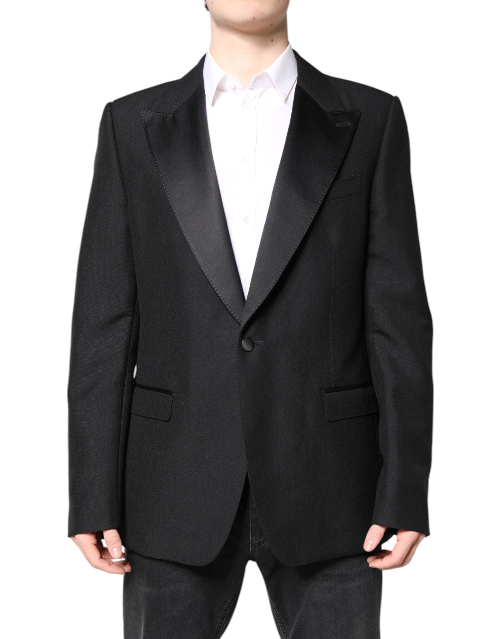 Dolce &amp; Gabbana Black Wool Single Breasted Coat Blazer