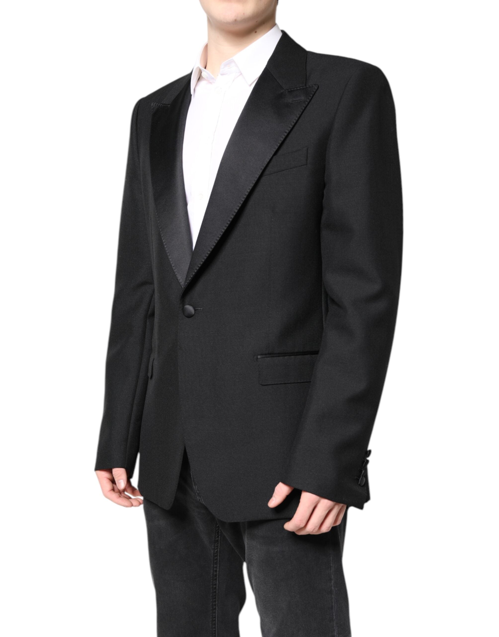 Dolce &amp; Gabbana Black Wool Single Breasted Coat Blazer