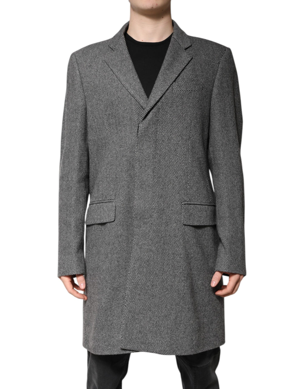 Dolce &amp; Gabbana Gray Wool Single Breasted Trench Coat Jacket