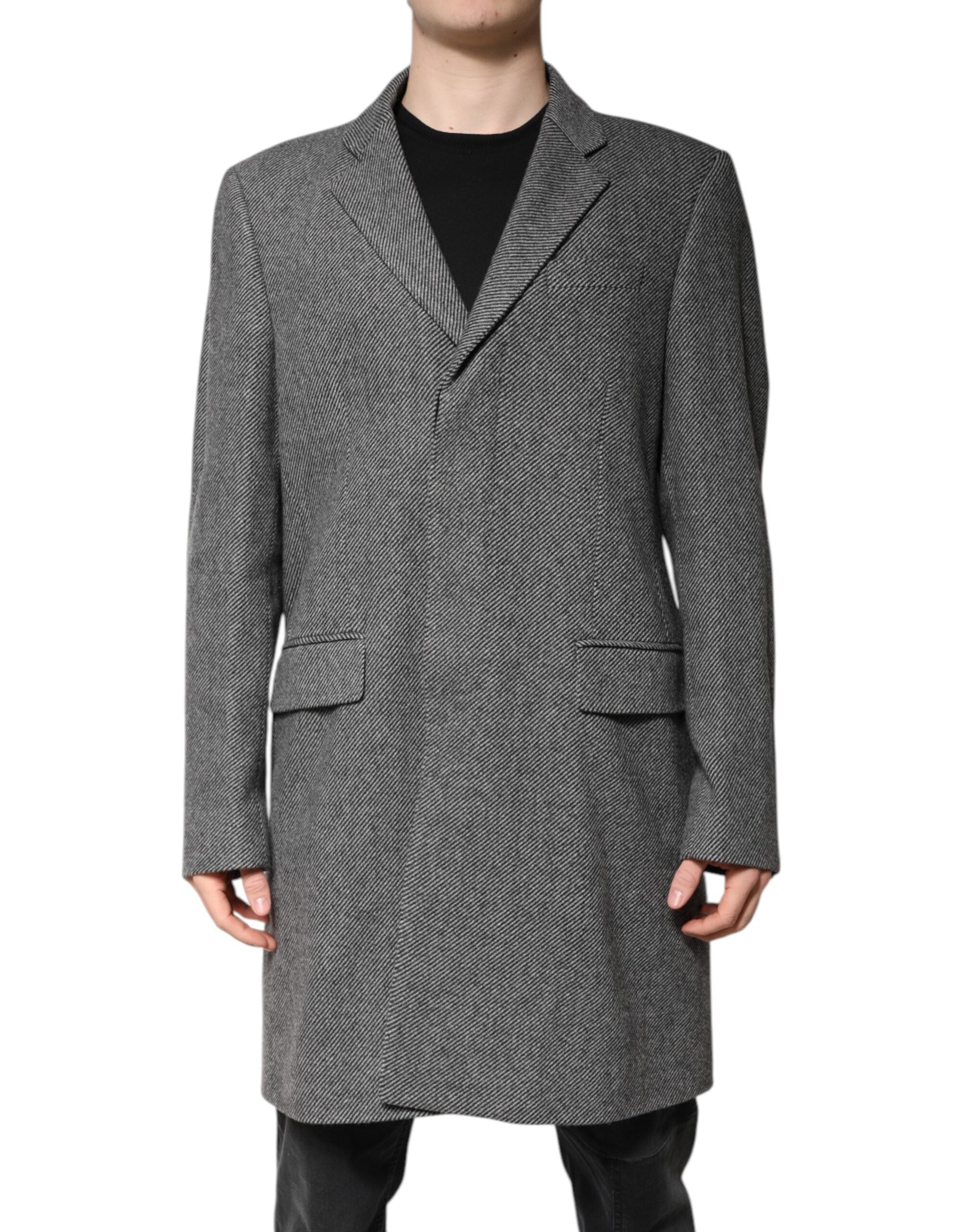 Dolce &amp; Gabbana Gray Wool Single Breasted Trench Coat Jacket