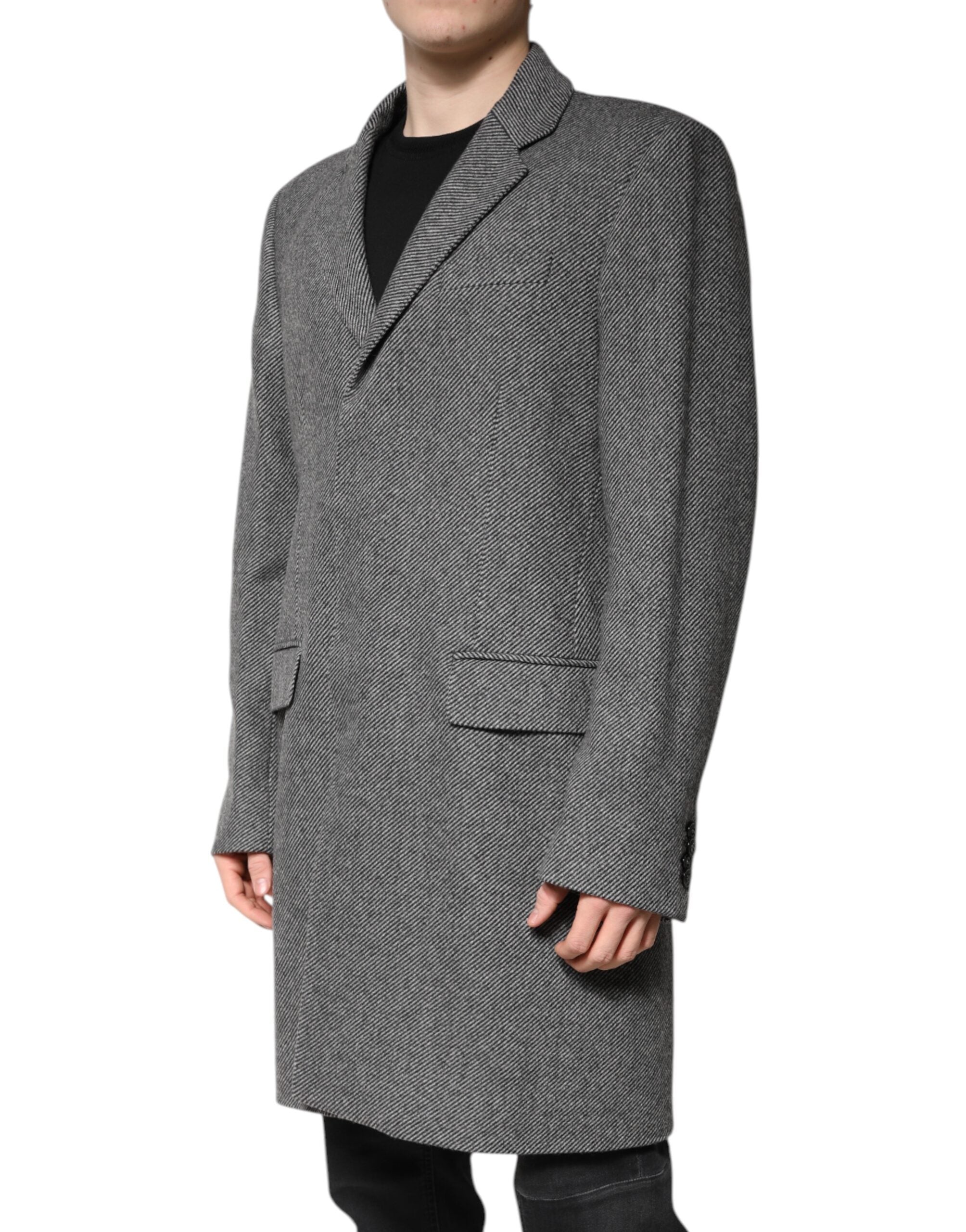 Dolce &amp; Gabbana Gray Wool Single Breasted Trench Coat Jacket