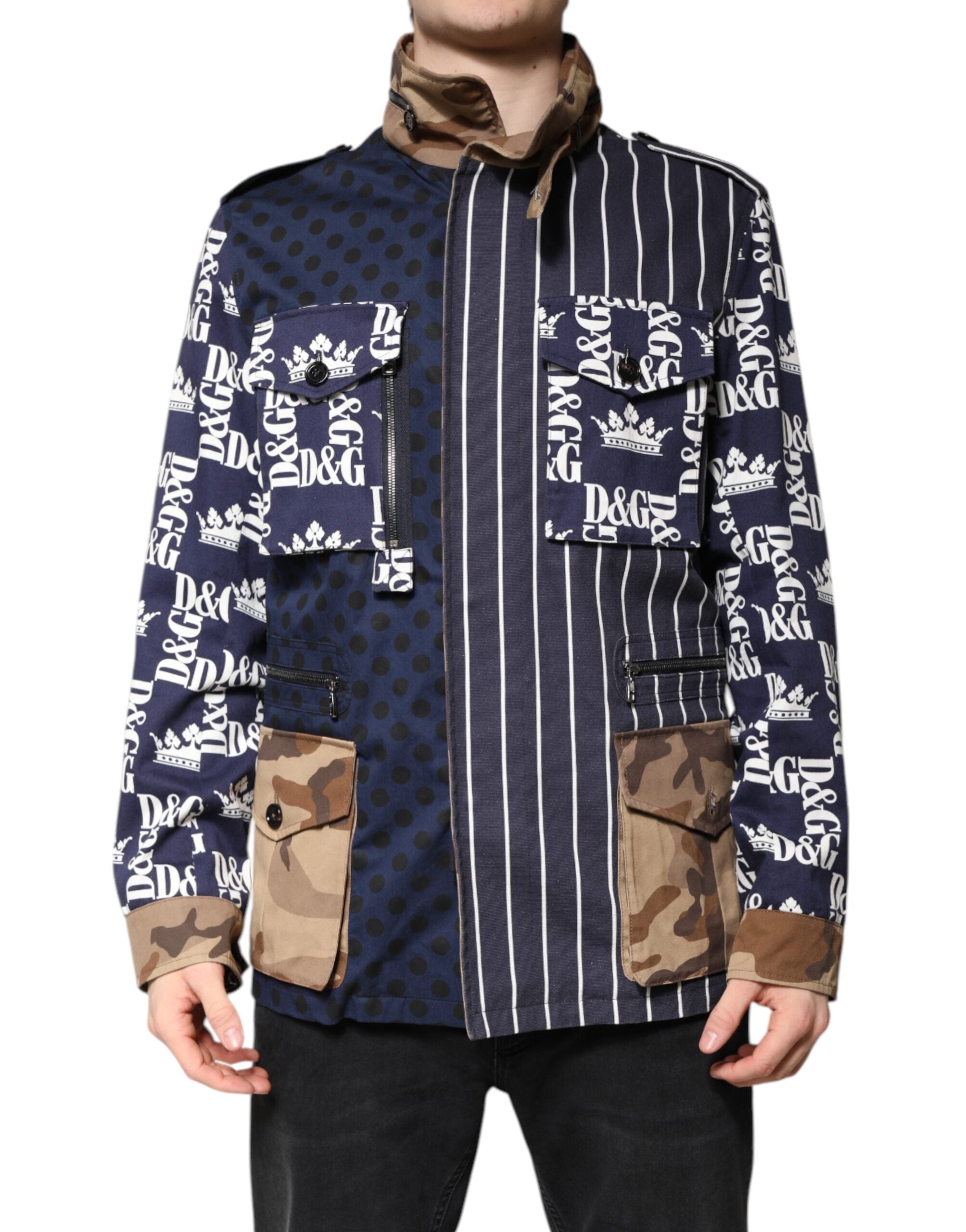 Dolce &amp; Gabbana Multicolor Cotton Logo Patchwork Coat Jacket